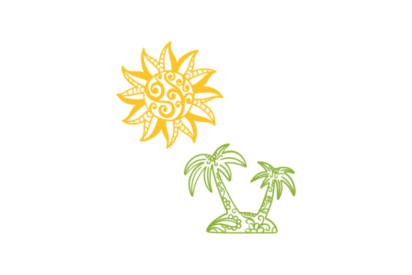 Decorative Sun and Palm Trees Graphics for Crafts