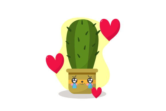 Kawai Decorative Cactus Sad Expression Graphics & Icons